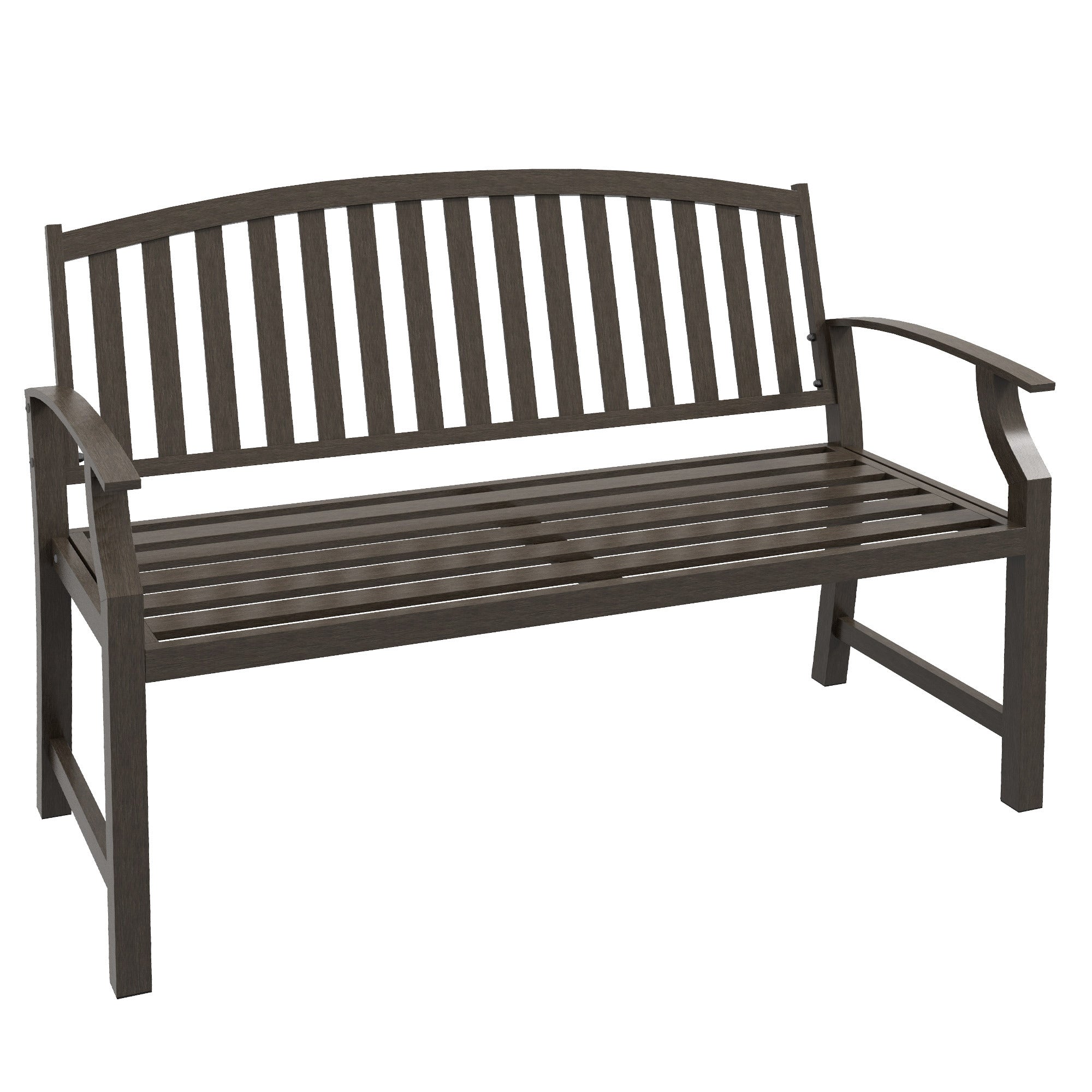 Outsunny 46" Outdoor Garden Bench, Metal Bench, Wood Look Slatted Frame Furniture For Patio, Park, Porch, Lawn, Yard, Deck, Brown Brown Steel