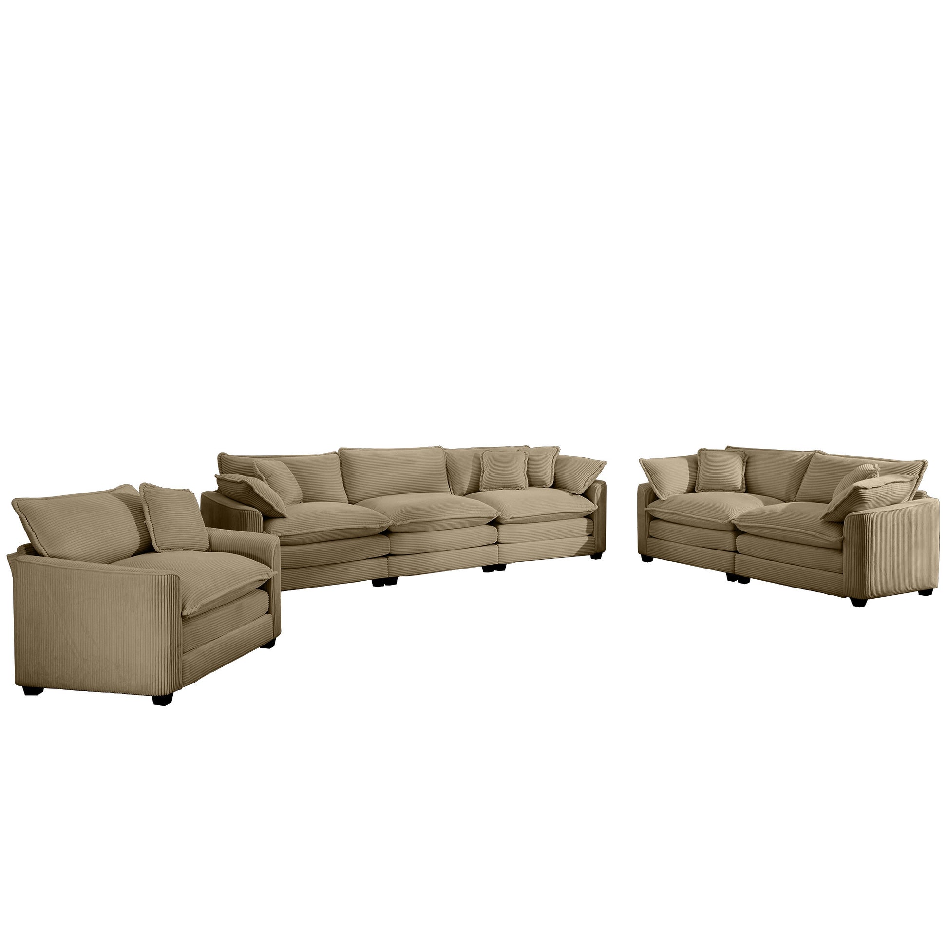 3 Piece Sectional Sofa Oversized Sectional Sofa Comfortable Sectional Sofaone Single Sectional Sofa, One 2 Seater Sofas, One 3 Seater Sofas Tan Corduroy Deep Seat Sofa Tan Corduroy 6 Seat