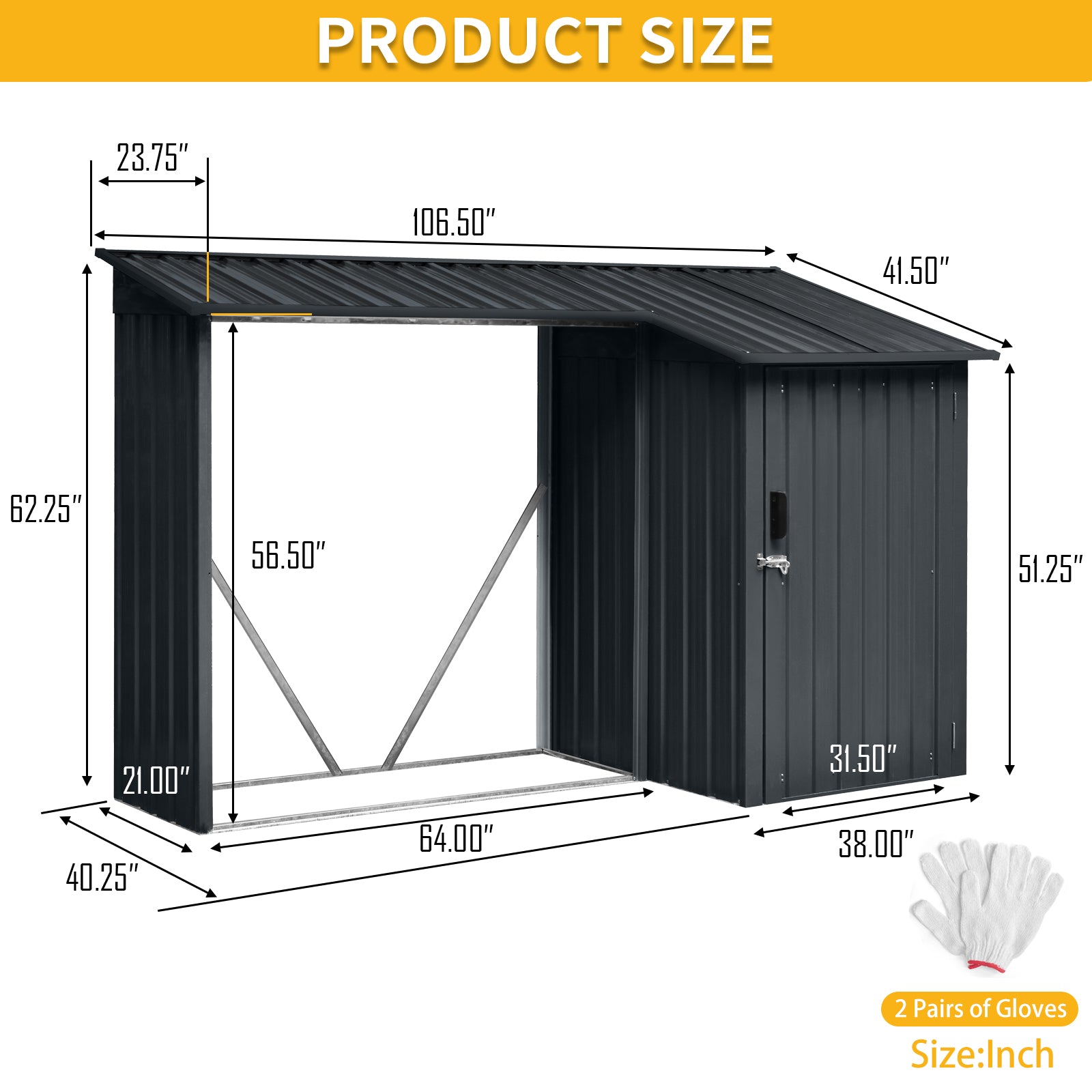 Outdoor Steel Firewood Rack And Metal Storage Shed,Two In One,Black Black Metal