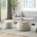 Round Storage Ottoman, 2 In 1 Function, Work As End Table And Ottoman,With Small Seat,Light Grey 25