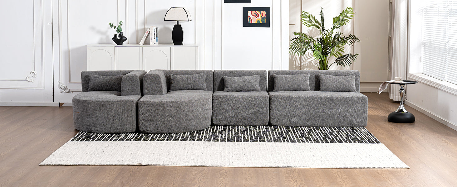 143.7" Upholstered Sofa Free Combined Sofa Couch With Two Chaise Lounge And Five Back Pillows For Living Room, Light Gray Light Gray Foam Polyester 5 Seat