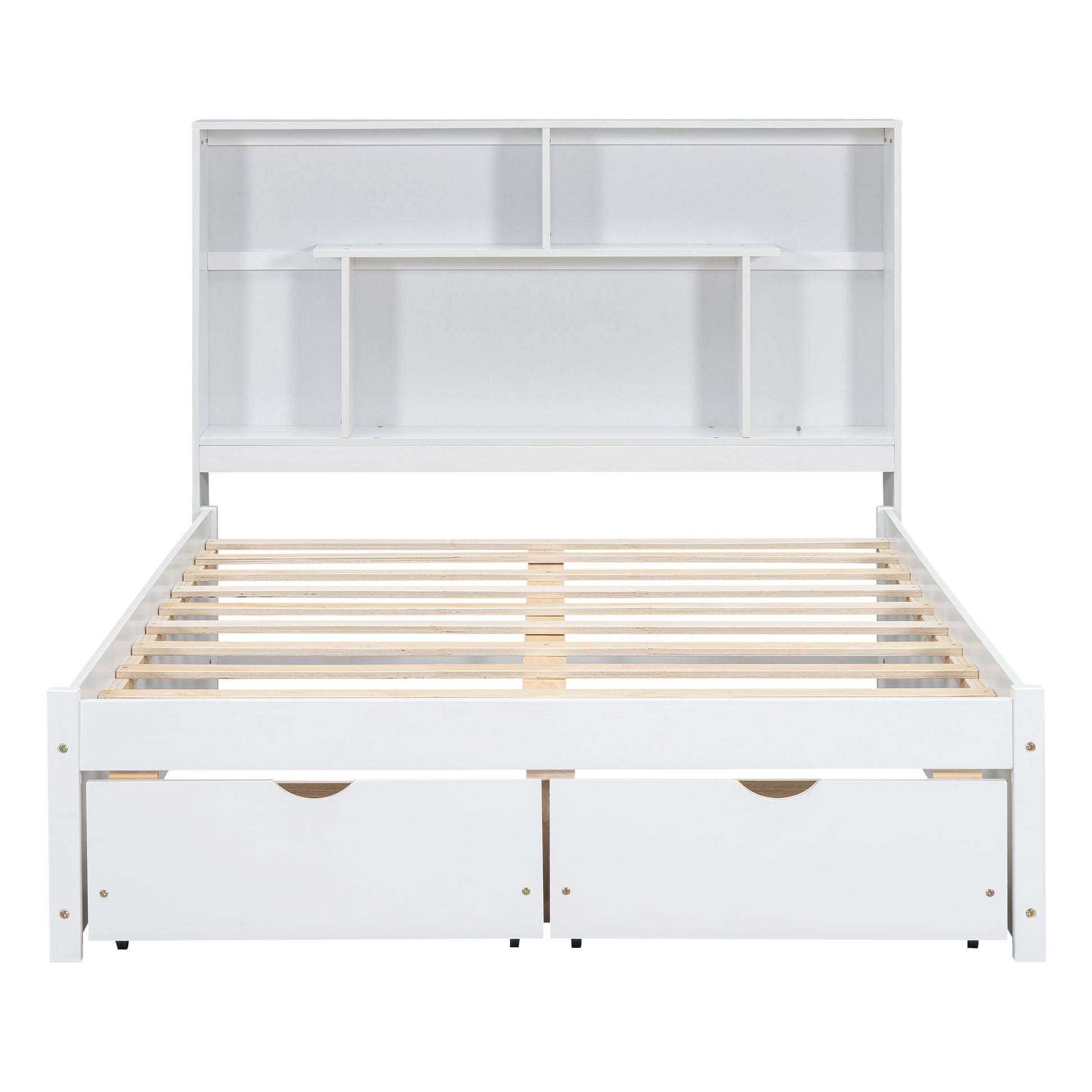 Full Size Platform Bed With Storage Headboard And 2 Drawers, White Box Spring Not Required Full White Wood Bedroom Bed Frame Solid Wood Mdf