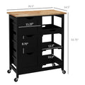 Homcom Rolling Kitchen Island Cart, Bar Serving Cart, Compact Trolley On Wheels With Wood Top, Shelves & Drawers For Home Dining Area, Black Black Mdf