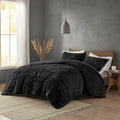 Ruched Fur Down Alternative Comforter Set Queen Black Polyester