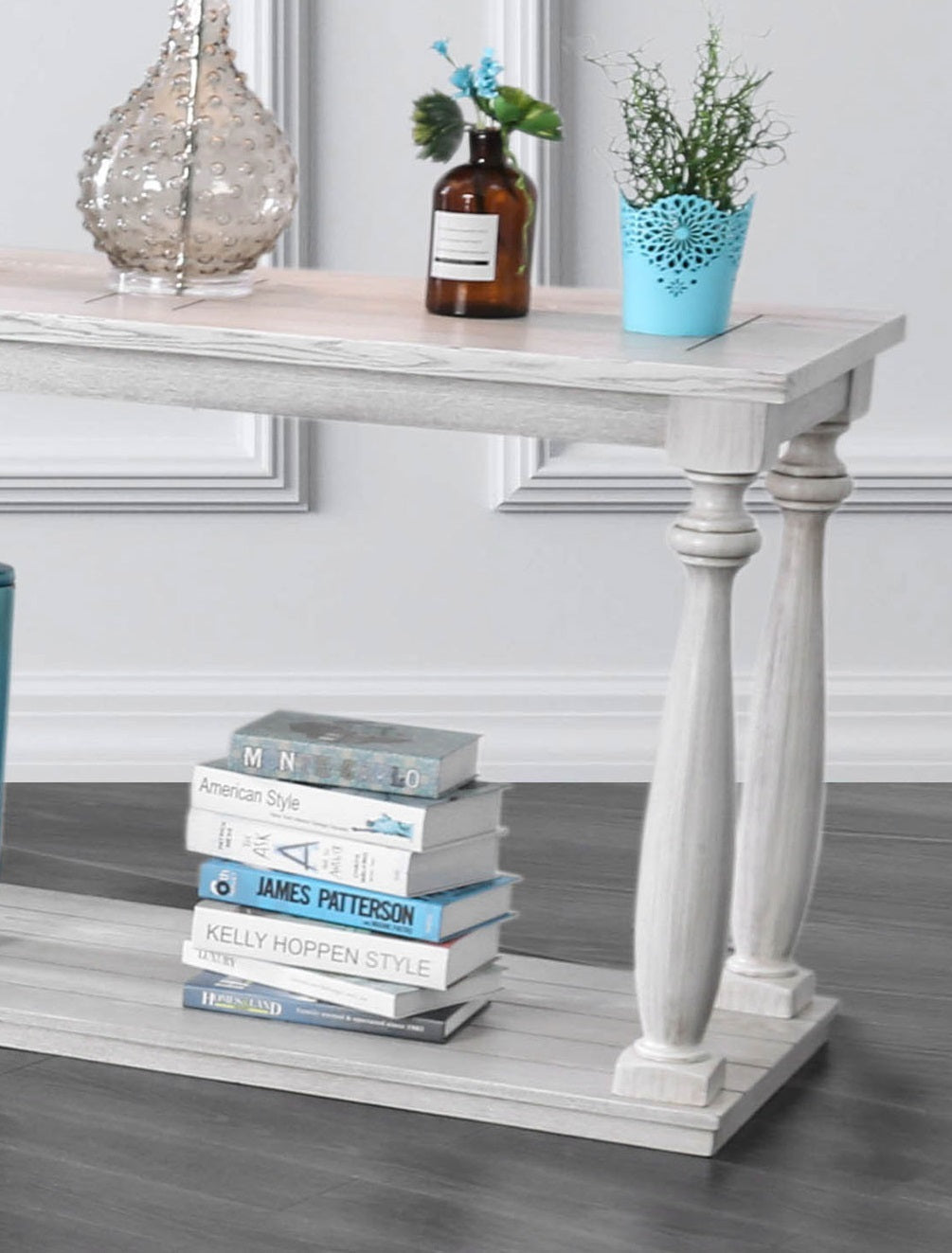 Rustic Style Antique White 1Pc Sofa Table Open Bottom Shelf Plank Style Table Top Living Room Furniture Antique White Primary Living Space Classic,Contemporary,Modern,Rustic,Transitional Open Storage Rectangular Console Tables Solid Wood