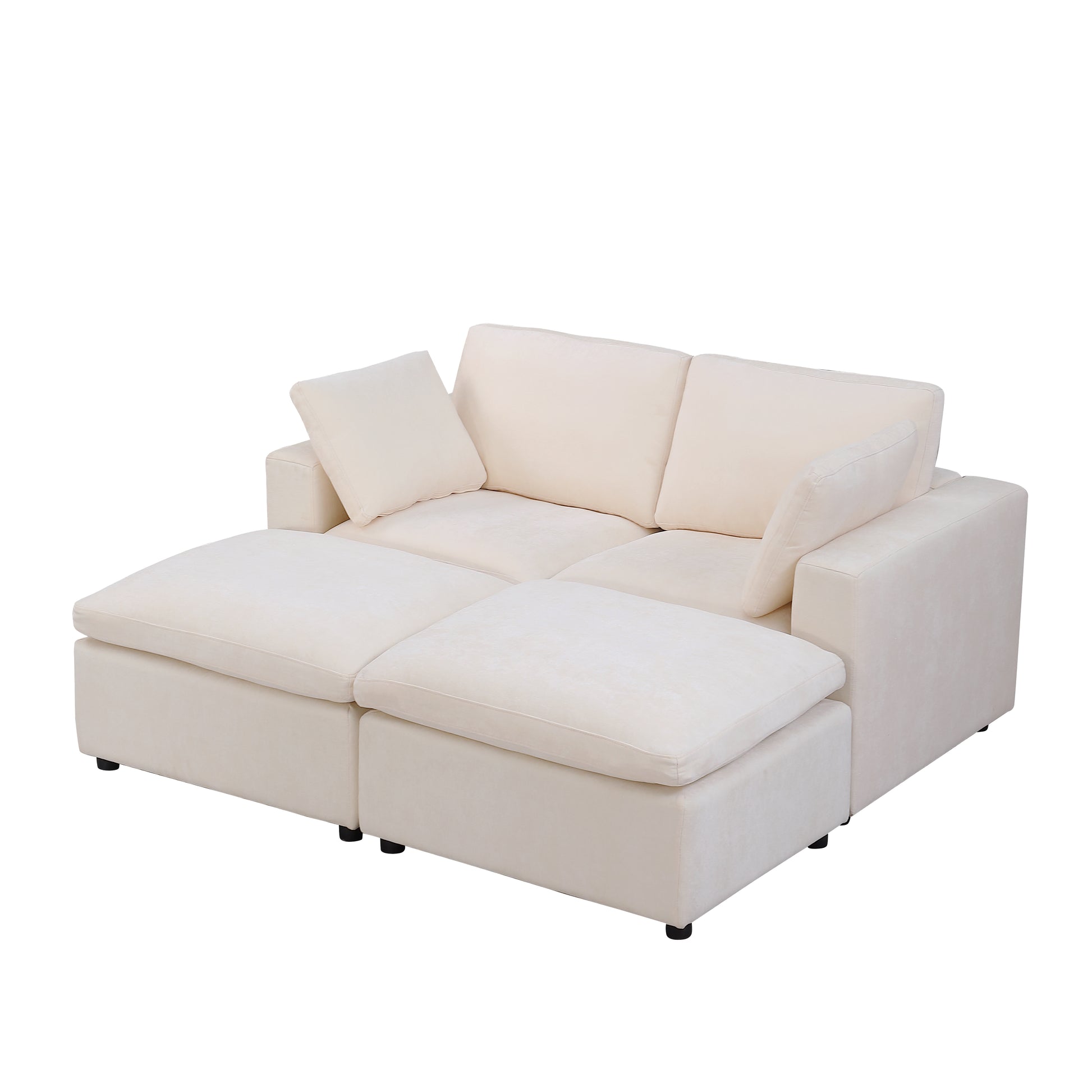 68.5" Loveseat Sofa With 2 Ottoman Modular Sofa Sleeper Couch Set Upholstered Couch For Living Room Apartment Small Space, Chenille Beige Beige Fabric 4 Seat