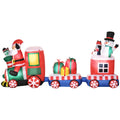 Outsunny 8Ft Christmas Inflatables Outdoor Decorations Train With Santa Claus, Snowman, Penguin And Gift Boxes, Blow Up Led Yard Christmas Decor For Lawn Garden Party Red Polyester