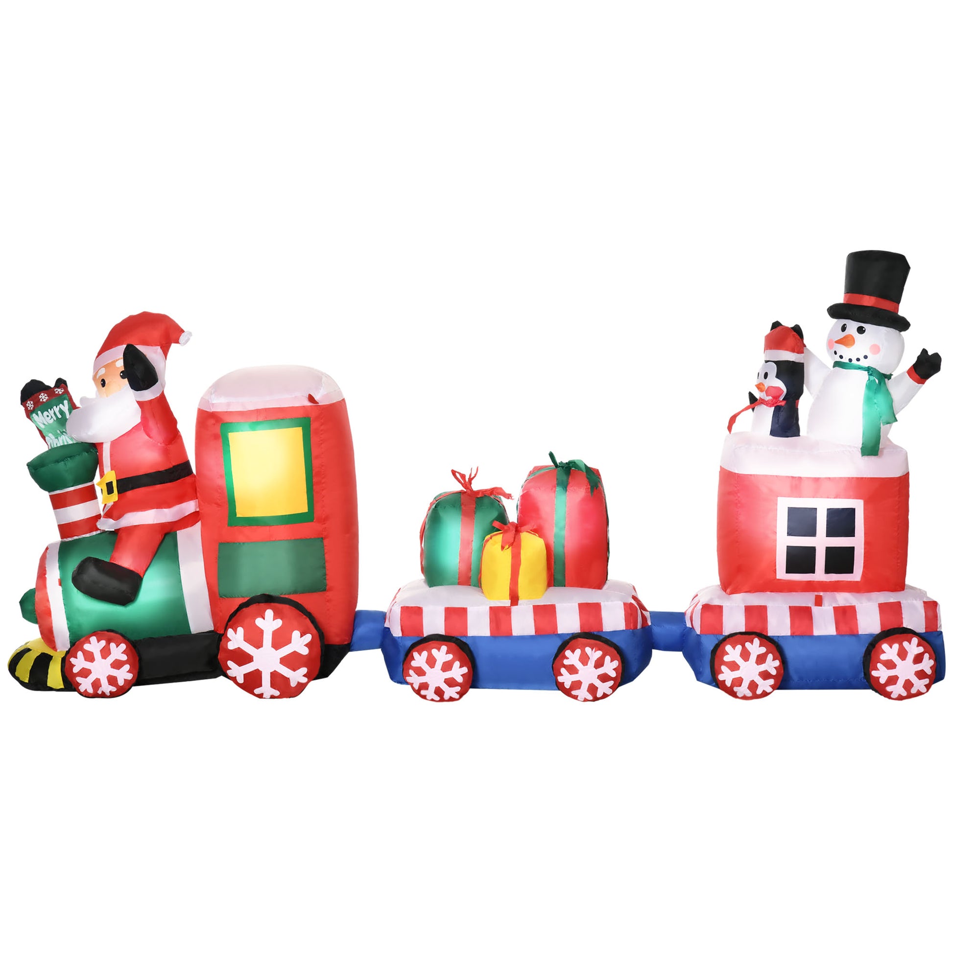 Outsunny 8Ft Christmas Inflatables Outdoor Decorations Train With Santa Claus, Snowman, Penguin And Gift Boxes, Blow Up Led Yard Christmas Decor For Lawn Garden Party Red Polyester