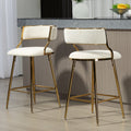 Set Of 2 26'' Counter Height Bar Stools Corduroy Kitchen Island Counter Bar Stool With Back,Golden Chromed Base And Footrest Beige Beige Kitchen Modern Foam Corduroy