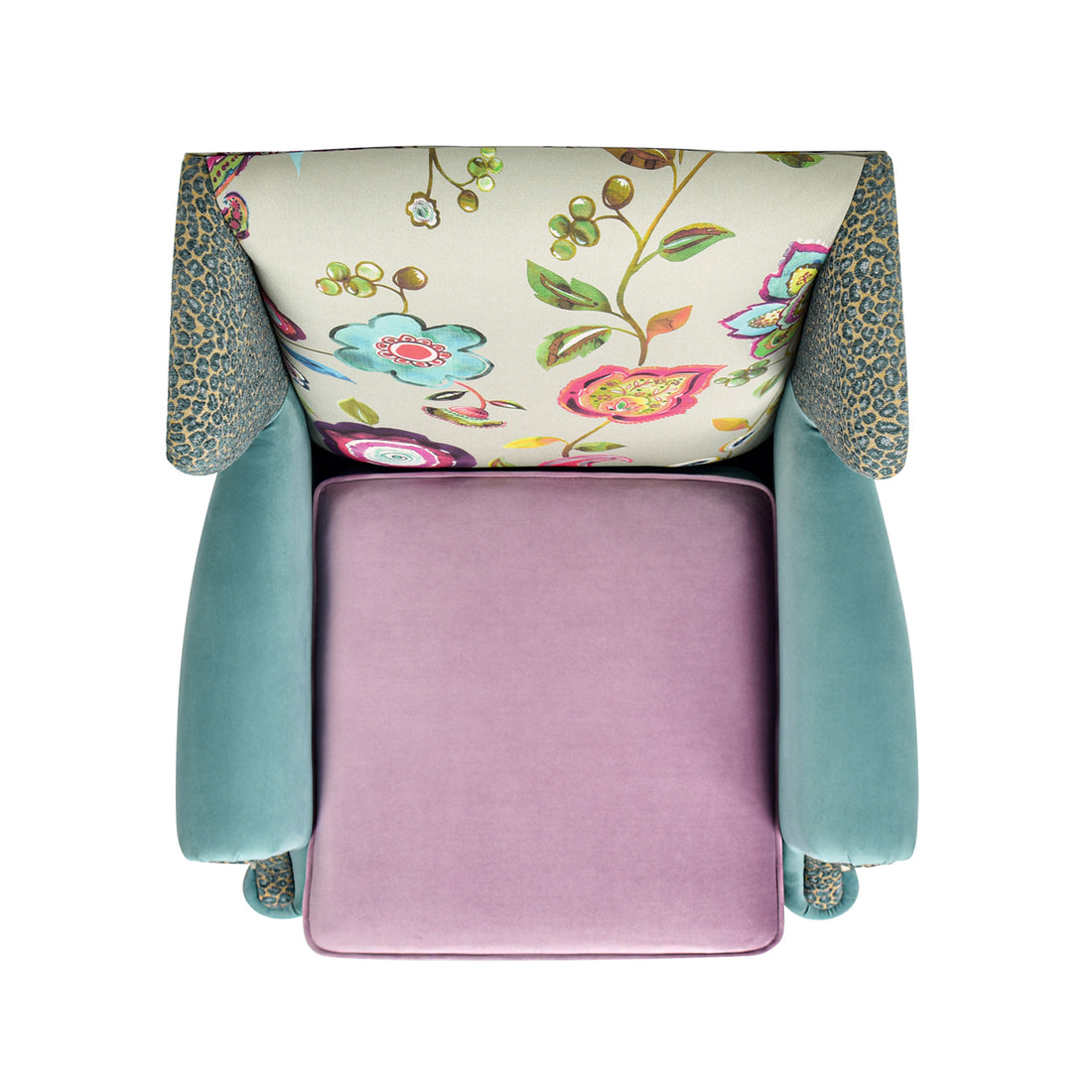 Anya Boho Chic Wingback Accent Arm Chair, Floral & Leopard, Arctic Blue & Lavender Purple Velvet Purple Multi Foam Fabric