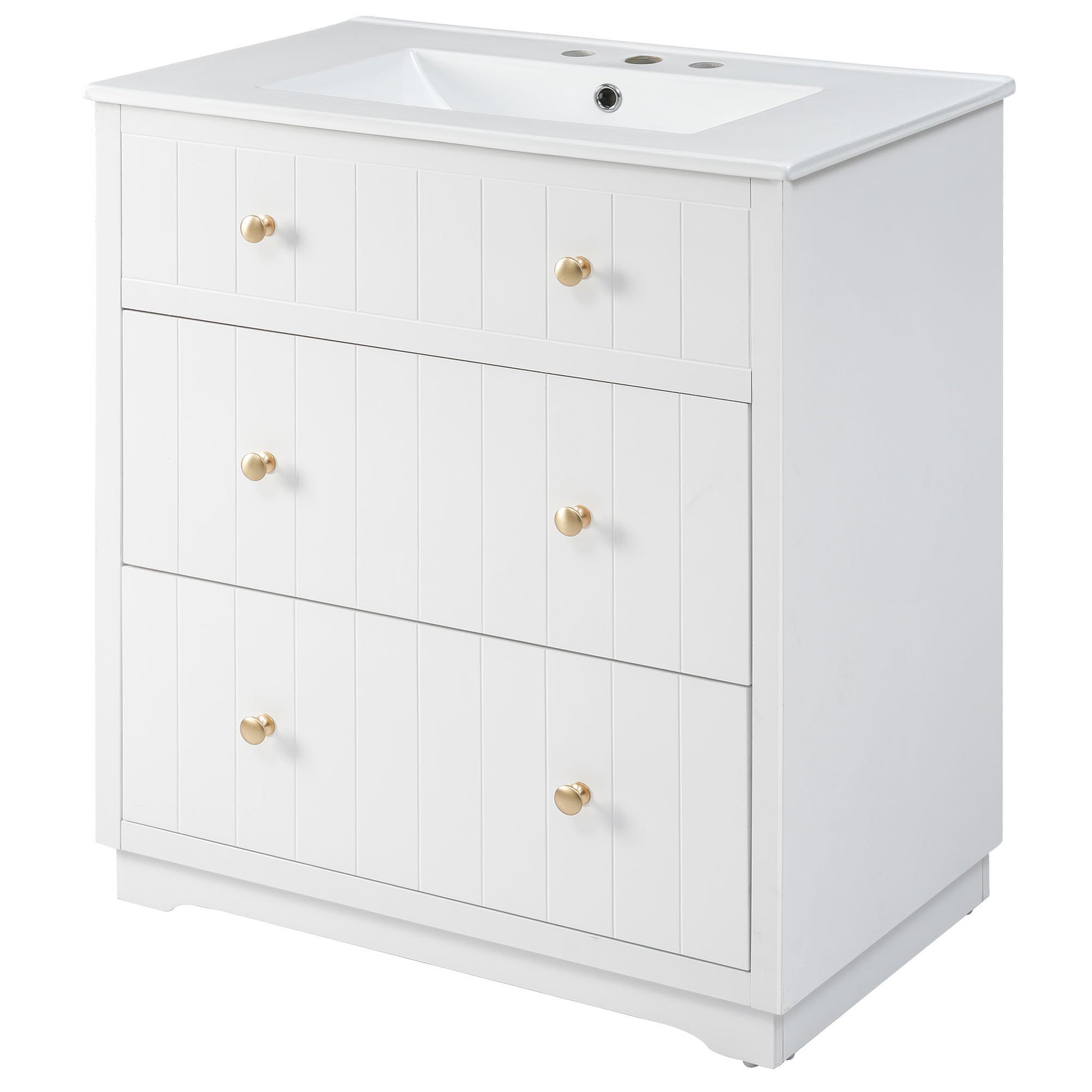 Video 30 Inch Modern White Bathroom Vanity Cabinet With Two Drawers White Solid Wood Mdf