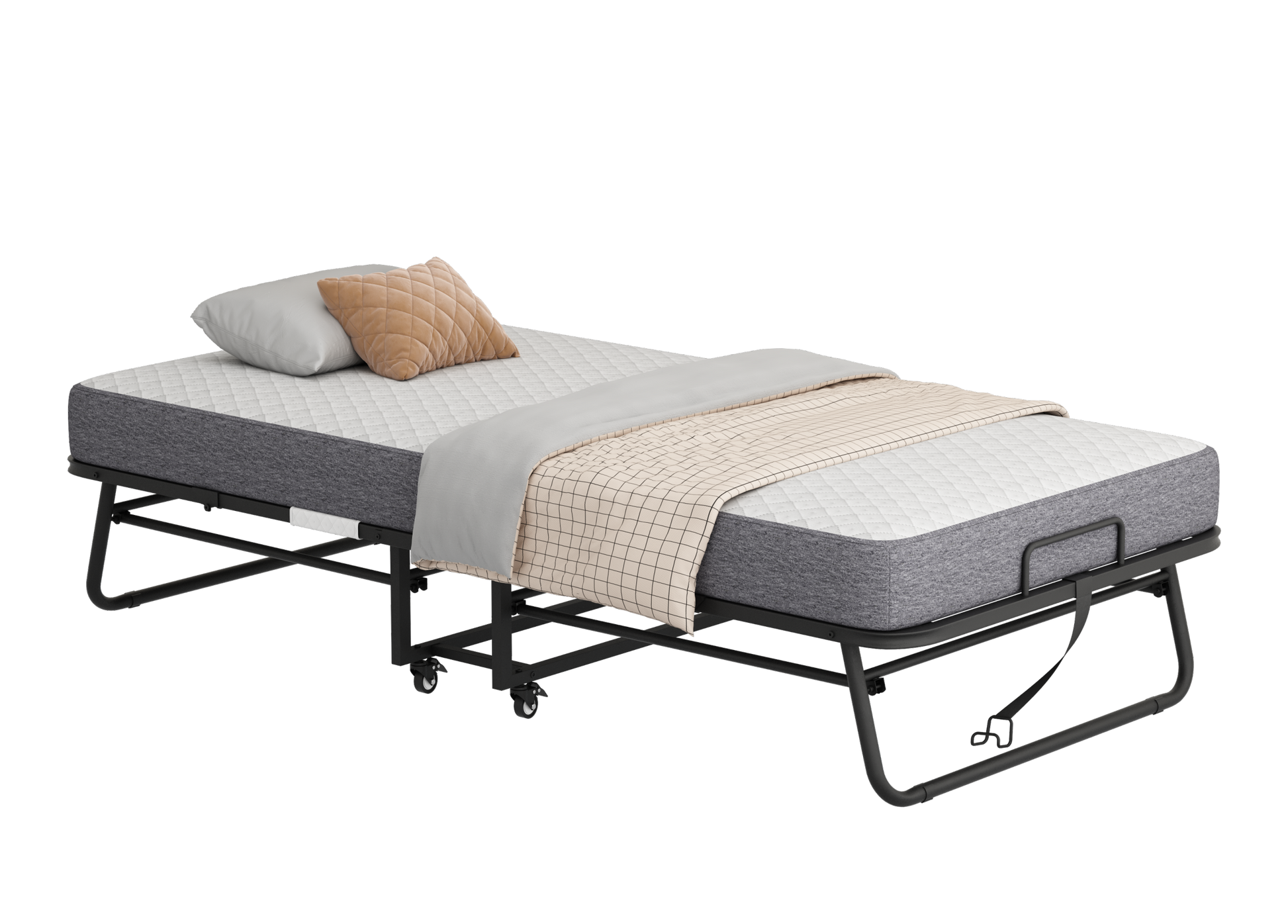 Folding Bed With Mattress 75" X 38" Rollaway Guest Bed Portable Foldable Bed For Adults With 5" Memory Foam Mattress Space Saving Sturdy All Metal Steel Pipe Frame Twin Black Iron Modern Polyester Iron