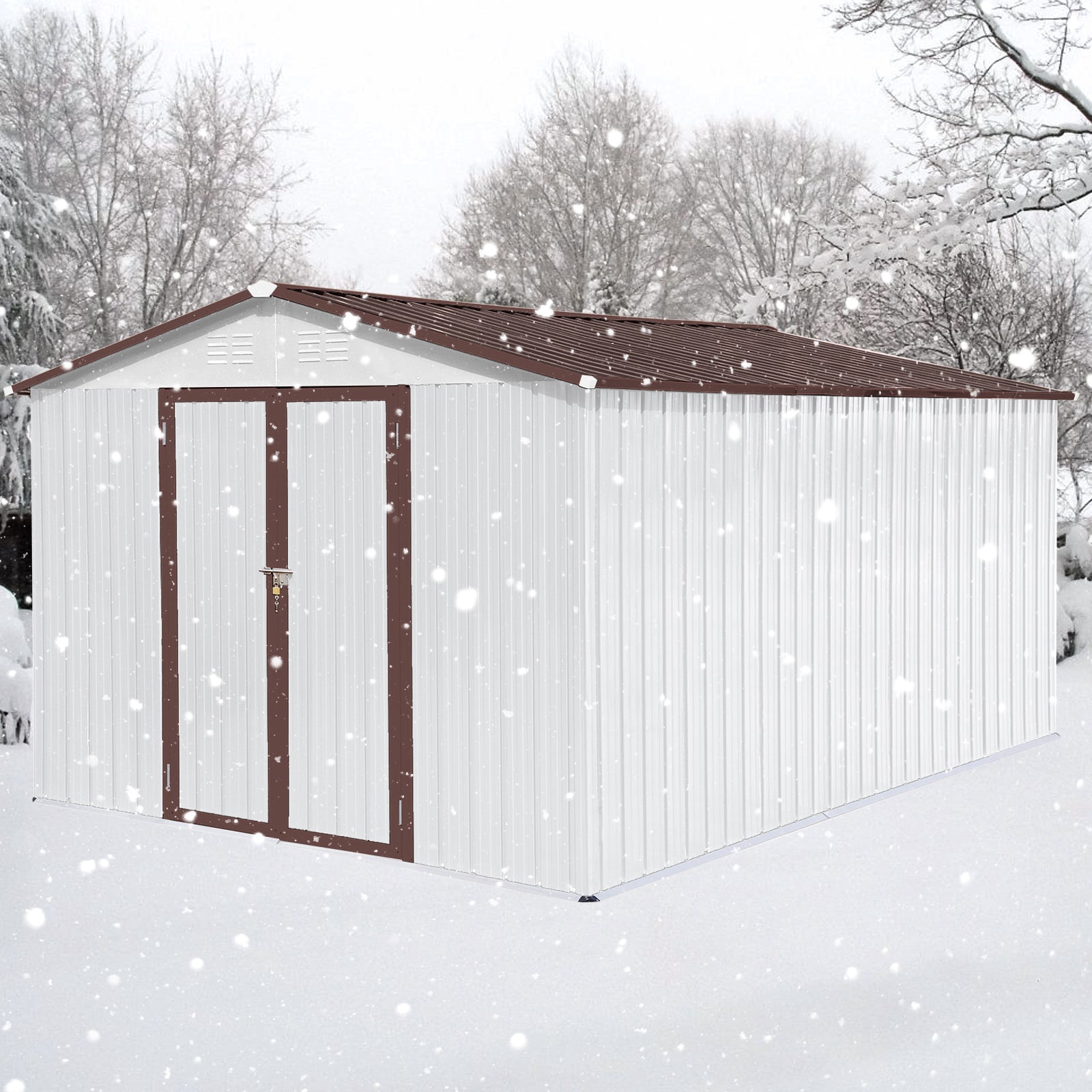 Metal Garden Sheds 10Ftx12Ft Outdoor White Coffee White Metal