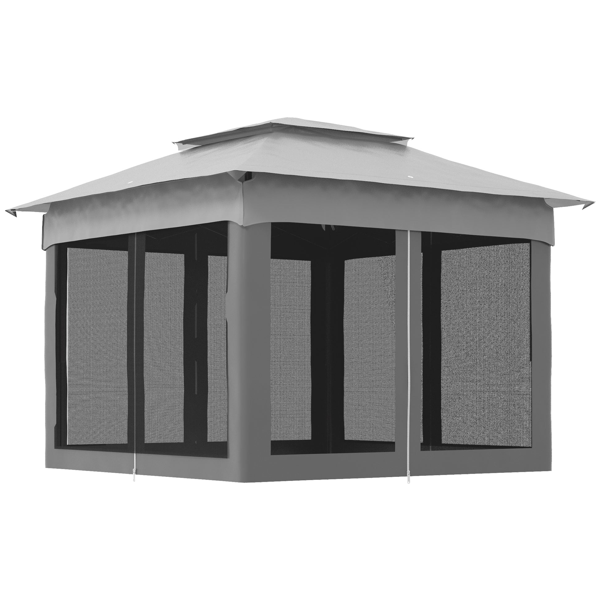 Outsunny 11' X 11' Pop Up Canopy, Outdoor Patio Gazebo Shelter With Removable Zipper Netting, Instant Event Tent W 114 Square Feet Of Shade And Carry Bag For Backyard, Garden, Light Gray Light Grey Metal