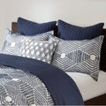 Cotton Jacquard Duvet Cover Set Queen White Navy Cotton