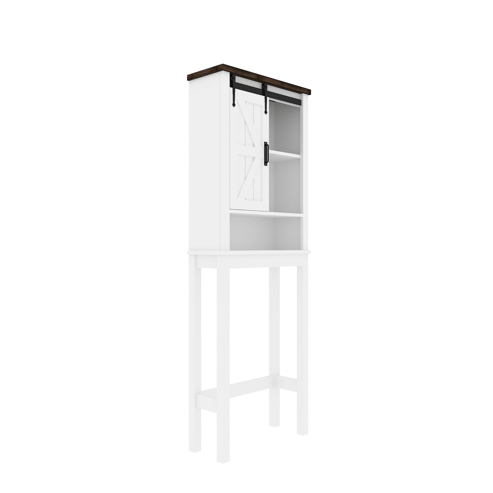 Over The Toilet Storage Cabinet, Farmhouse Above Toilet Storage Cabinet With Adjustable Shelves & Sliding Barn Doors, Organizers Over Toilet For Bathroom, Living Room, White White Vintage 1 Bathroom