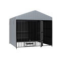 Large Dog Kennel Outdoor Pet Pens Dogs Run Enclosure Animal Hutch Metal Coop Fence With Roof Cover 6.6'L X 6.6'W X 6.4'H Black Silver Outdoor Kennel Xxl 91 Lbs Iron