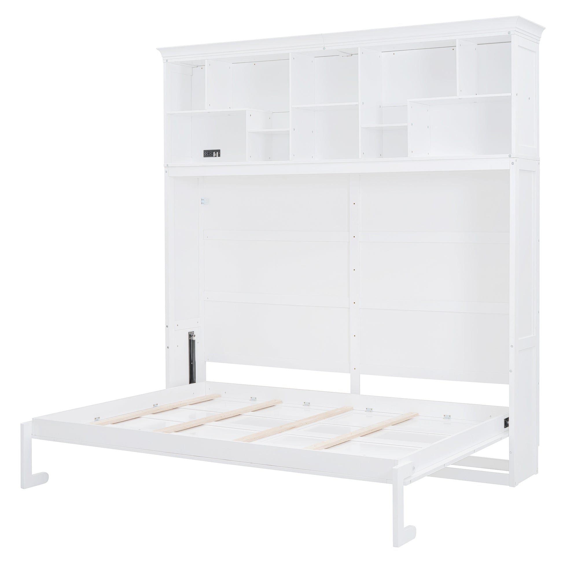 Queen Size Murphy Bed Wall Bed With Top Shelves & Usb,White Queen White Plywood