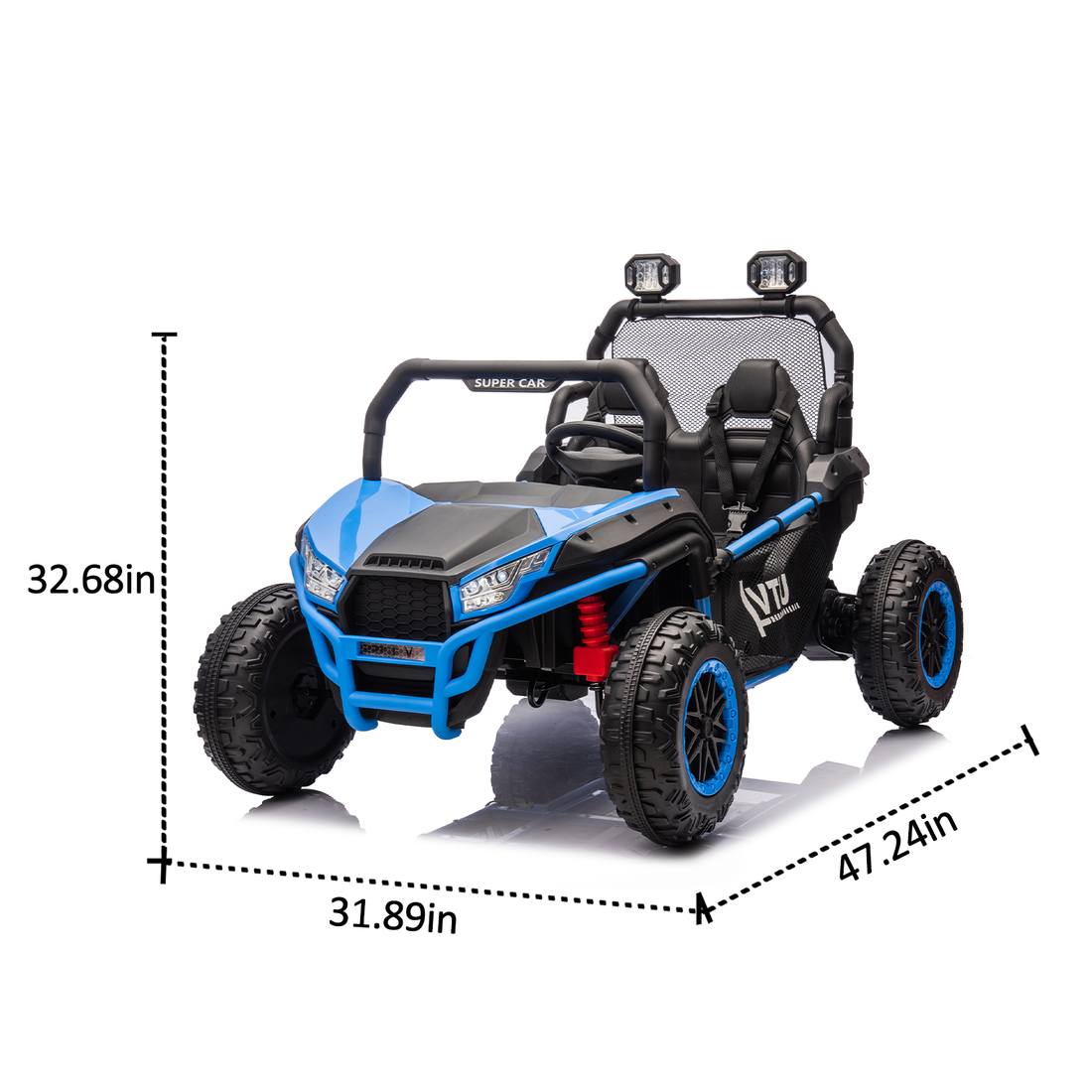 24V Two Seater Kids Ride On Utv W Parents Control,400W Super Power,Four Wheel Suspension,Led Light With Rear Searchlight,Bluetooth,Mp3,Music,Rear Storage Space,Speeds 3.73 4.97Mph For Kids Aged 3 . Blue 50 99 Lbs Polypropylene