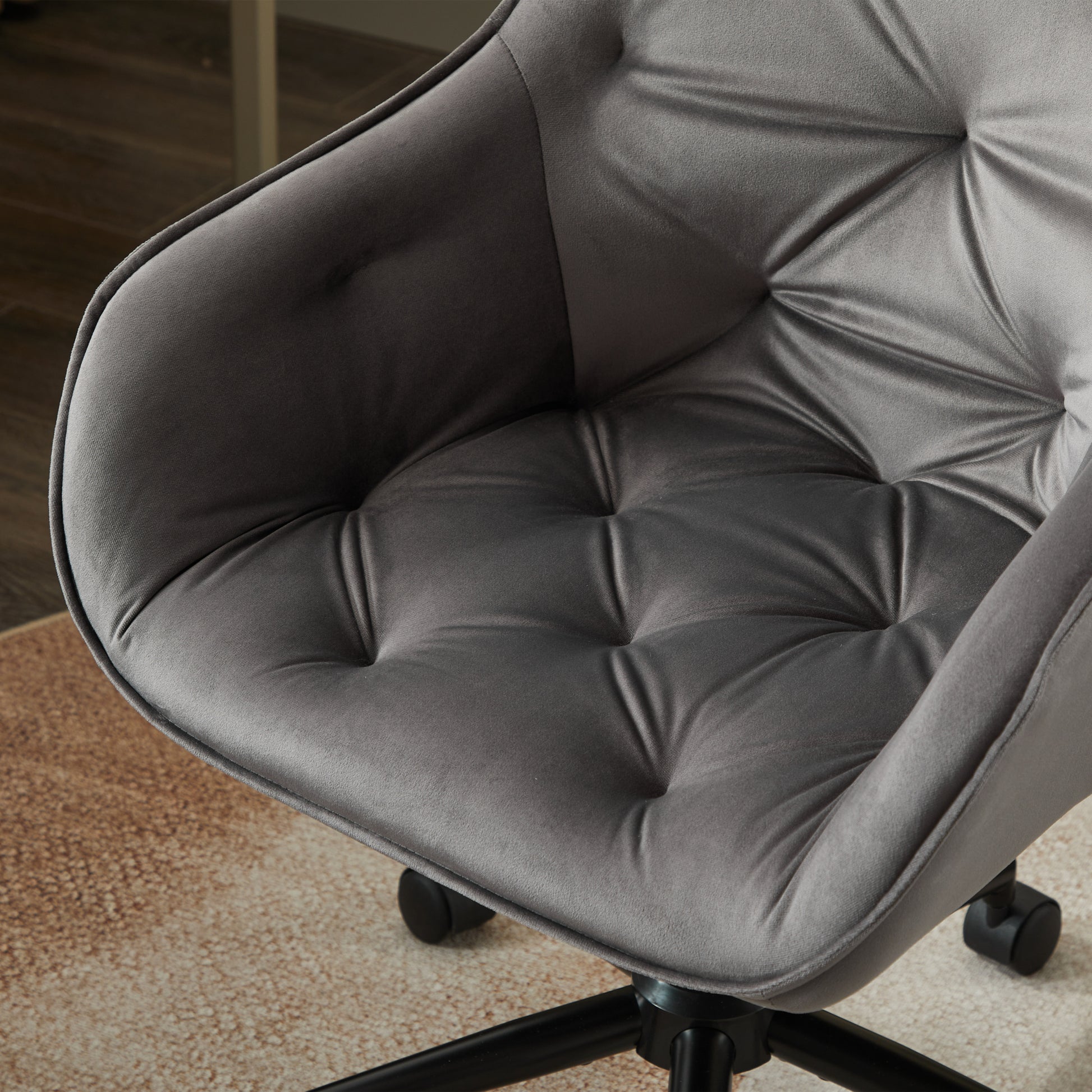 Velvet Home Office Chair, Modern Home Desk Chair With Wheelsvanity Chairs For Living Room, Bedroom,Study Room,Computer Chair Grey Fiber Foam And Polyester Fiber Pad Iron