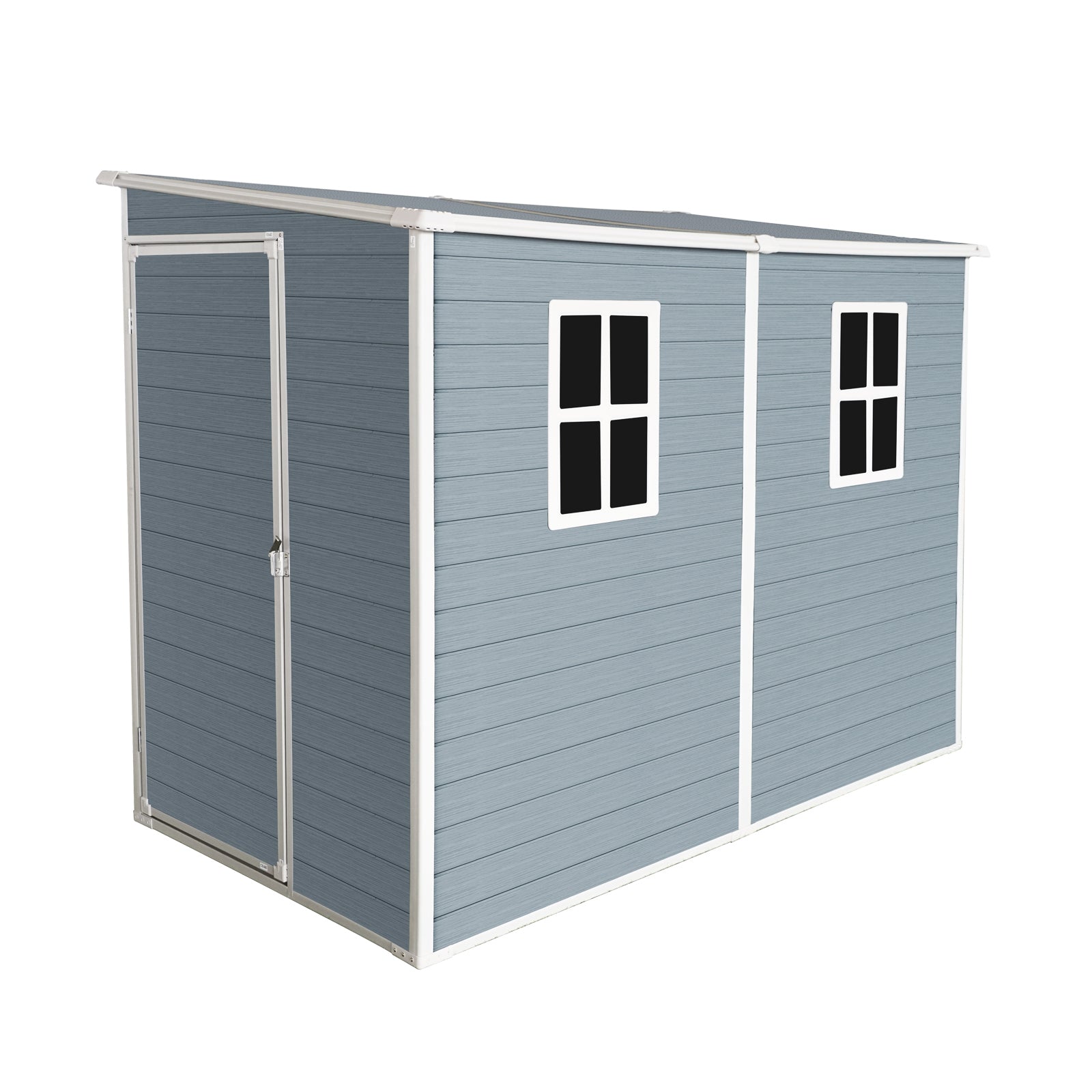 8X4Ft Outdoor Storage Shed With Floor Resin Shed With Two Window, Waterproof ,Lockable Doors For Patio,Yard,Lawn Gray Grey Polypropylene