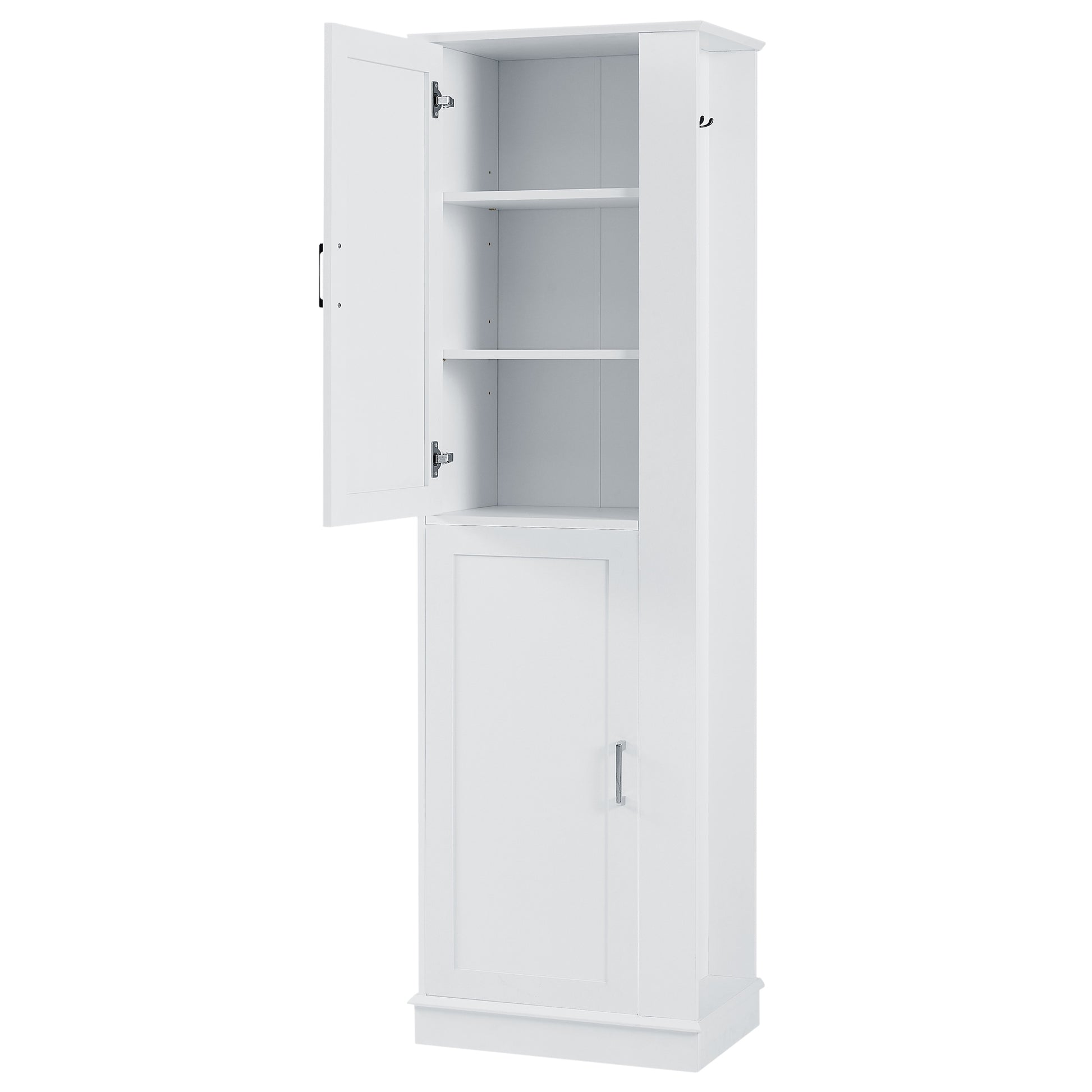 Tall Bathroom Storage Cabinet, Freestanding Storage Cabinet With Hook And Adjustable Shelf, Mdf Board, White White 2 Mdf