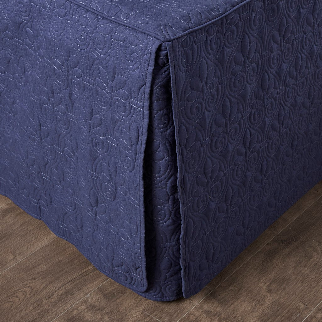 3 Piece Split Corner Pleated Quilted Bedspread Navy King Navy Polyester