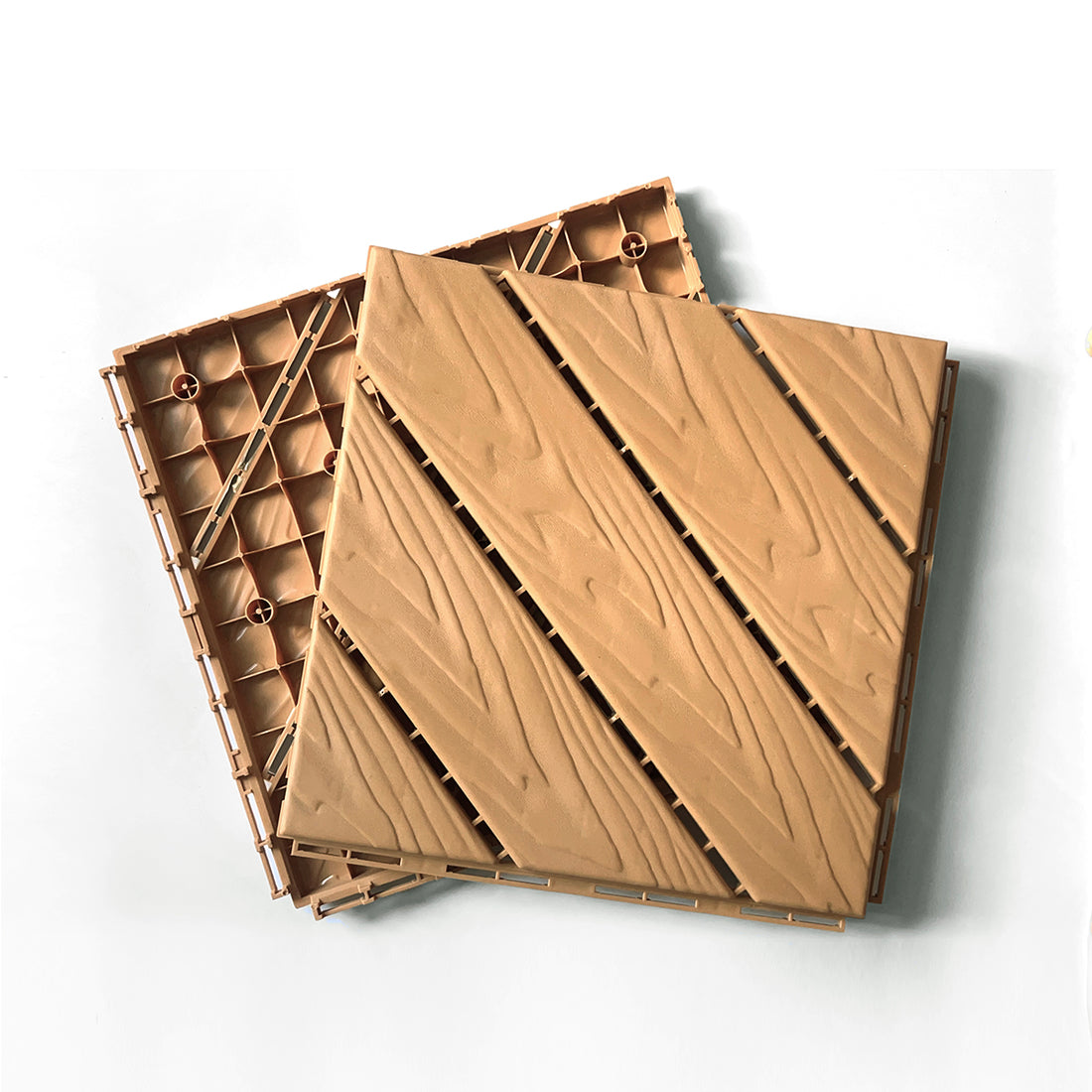 Plastic Composite Deck Tiles Set Of 35Pcs, Composite Decking Resist Rust, Water, Weather, Easy To Diy & Maintain, Ideal For Patios, Balconies, Rooftops, Decks, Indoor&Outdoor, 12X12" Wood Color Wood Modern Plastic Plastic