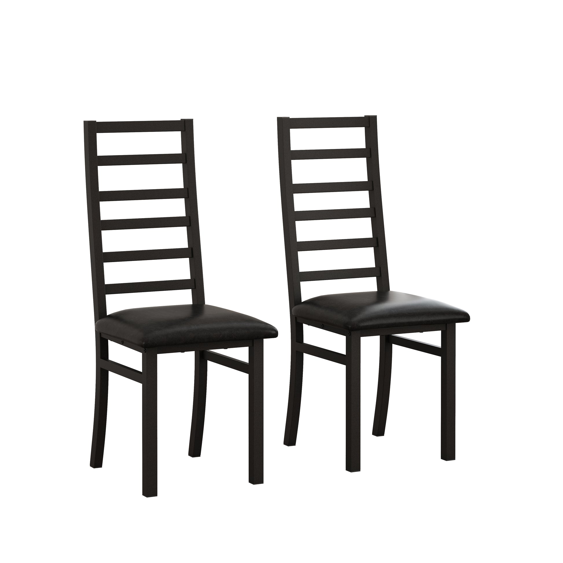 Metal Dining Chairs Set Of 2, Steel Legs And Pu Leather Seats, High Back Armless Dining Chairs, For Kitchen, Living Room, Black Black Steel