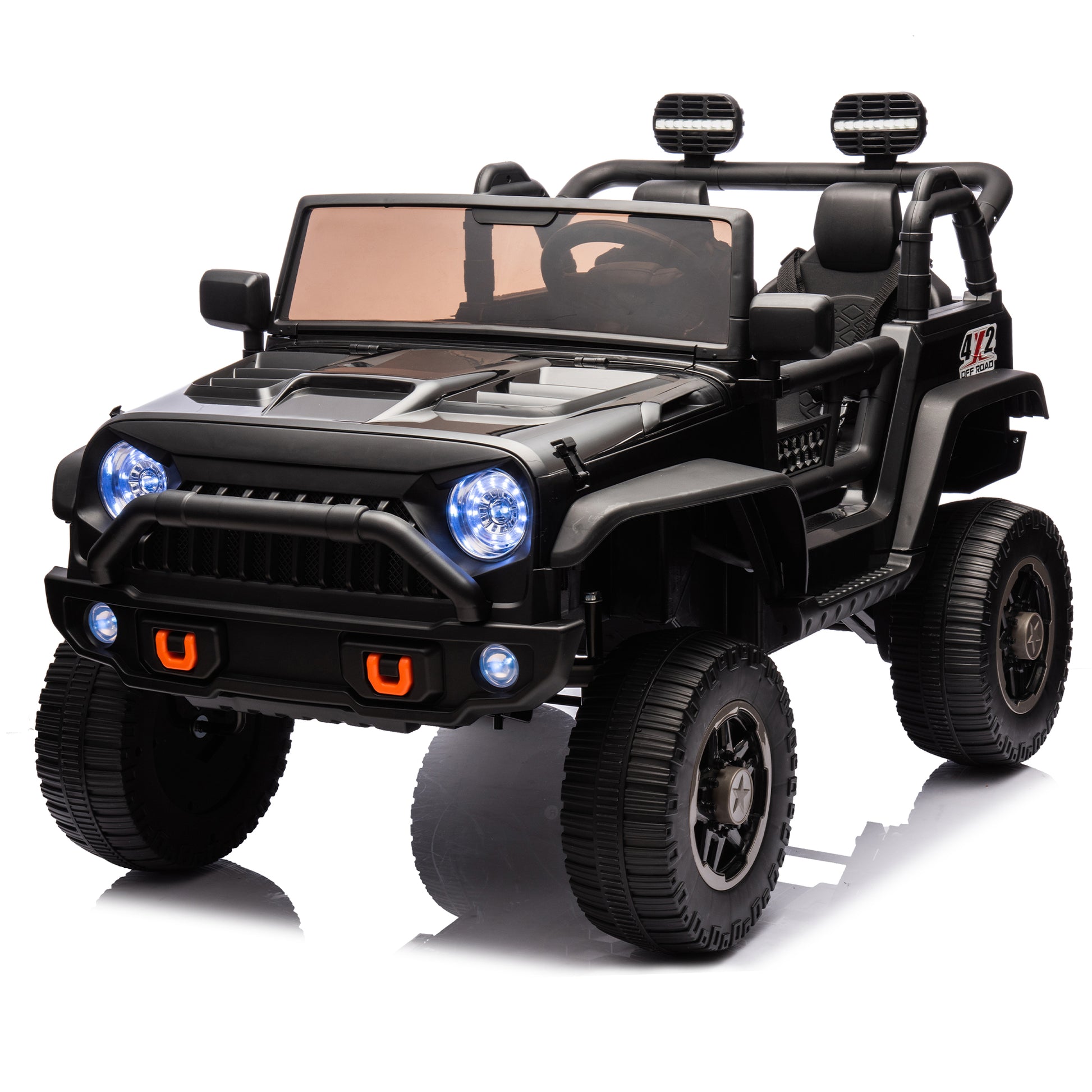 24V Two Seater Kids Ride On Truck Car W Parents Control,200W*2,Seat Width 20.28In,Four Wheel Suspension,Led Lights,Music,Mp3,Bluetooth,Two Independent Seat Belts,Suitable For Off Road For Kids Aged