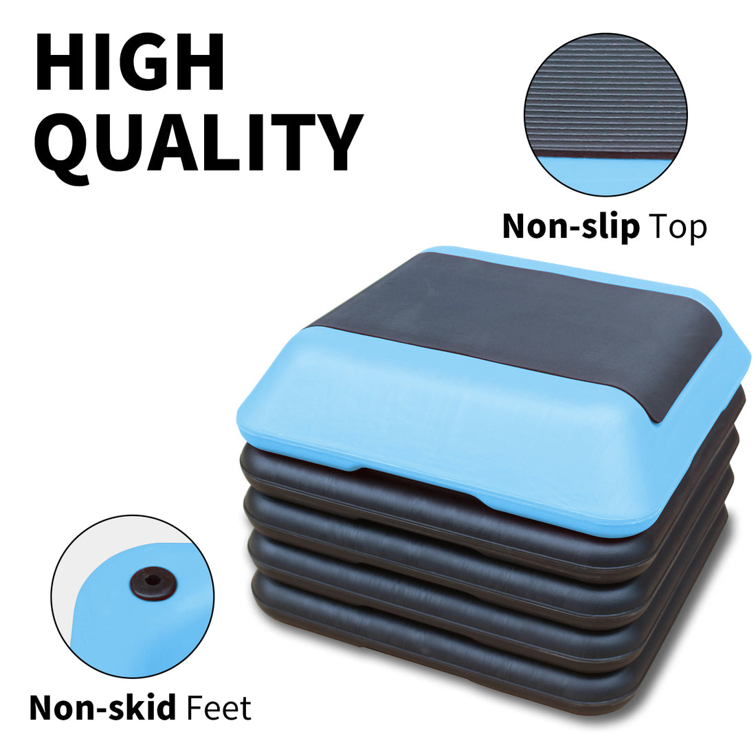 Height Adjustable Step Aerobics Platform Fitness Equipment Stepper Trainer Exercise Step Platform With 4 Riser Blue Black Blue Plastic