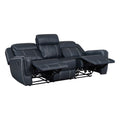 Modern Blue Dual Reclining Sofa With Center Drop Down Cup Holders,Faux Leather Upholstery, Usb Ports Living Room Furniture 1Pc Blue Faux Leather Wood Primary Living Space Modern Plywood,Solid Wood 3 Seat