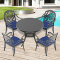 Cushions In Random Colors 5 Piece Set Of Cast Aluminum Patio Furniture With Cushions Yes Dining Set Black Seats 4 Rust Resistant Frame Water Resistant Cushion Garden & Outdoor Complete Patio Sets Aluminium