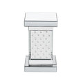 11.8'' Silver Square Mirrored End Table With Led Lights, Modern Side Table With Crystal Inlay For Living Room, No Assembly Required Silver Mirrored Finish Luxury,Modern Square Mdf Glass