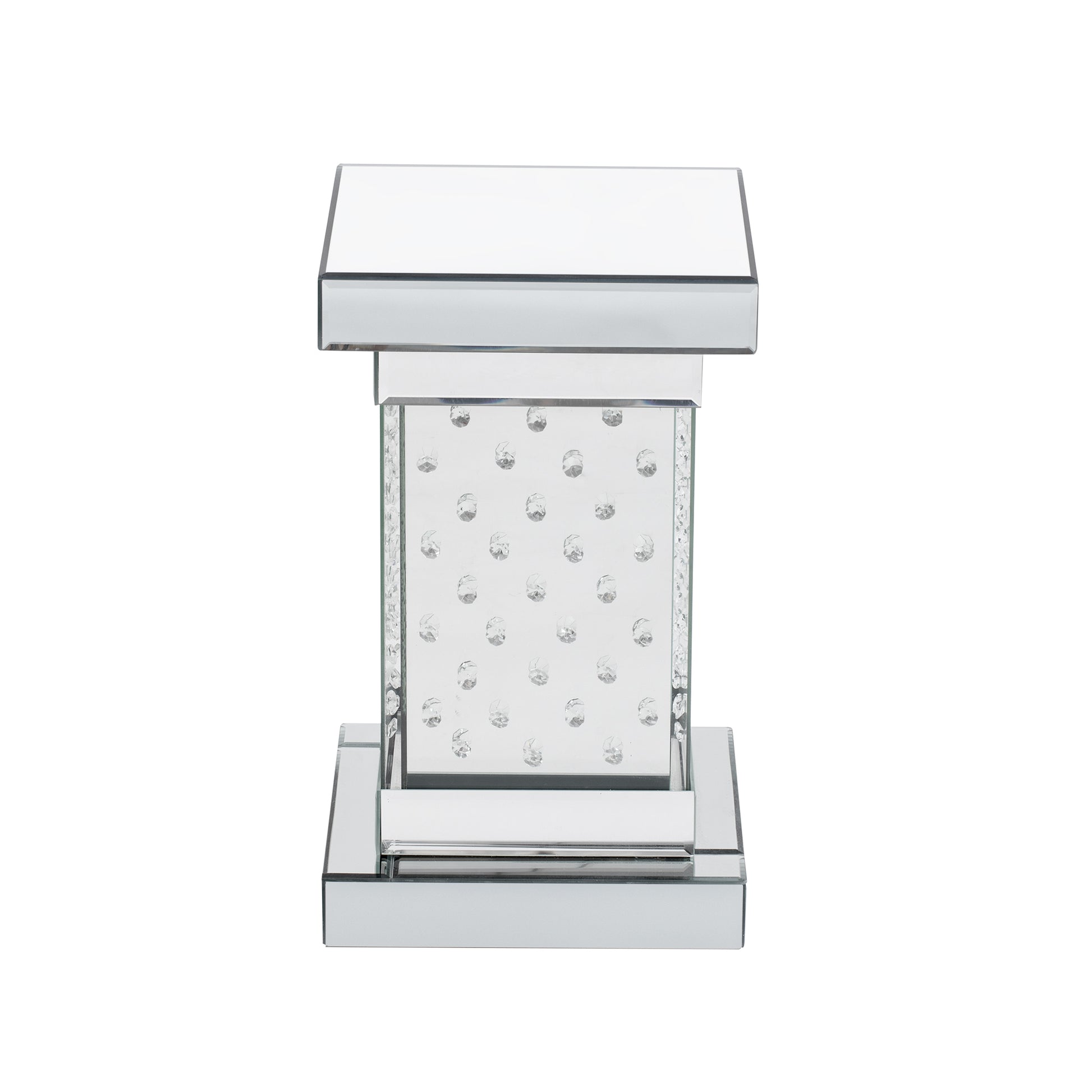 11.8'' Silver Square Mirrored End Table With Led Lights, Modern Side Table With Crystal Inlay For Living Room, No Assembly Required Silver Mirrored Finish Luxury,Modern Square Mdf Glass