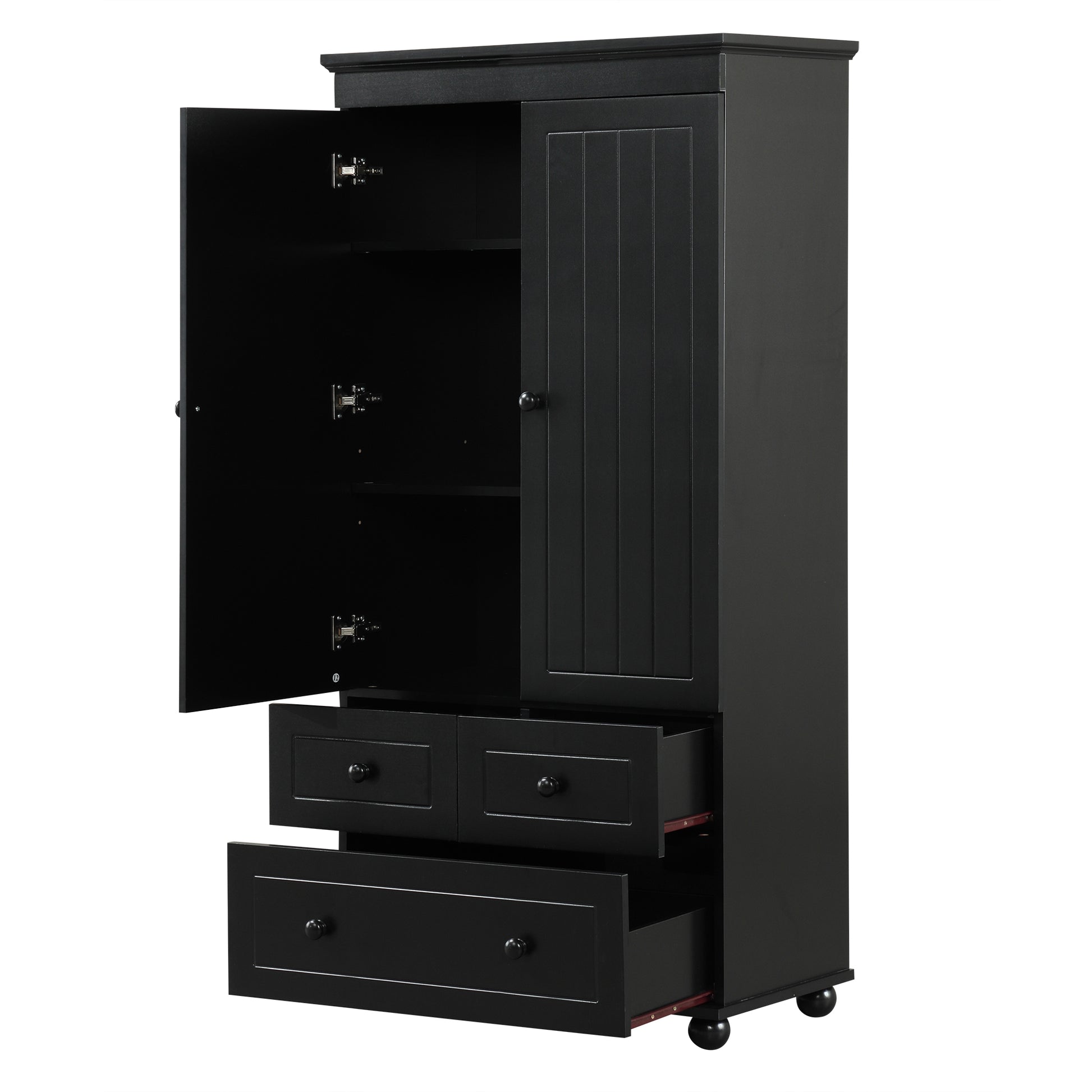 Tall Storage Cabinet With Three Drawers For Bathroom Office, Black Black Mdf