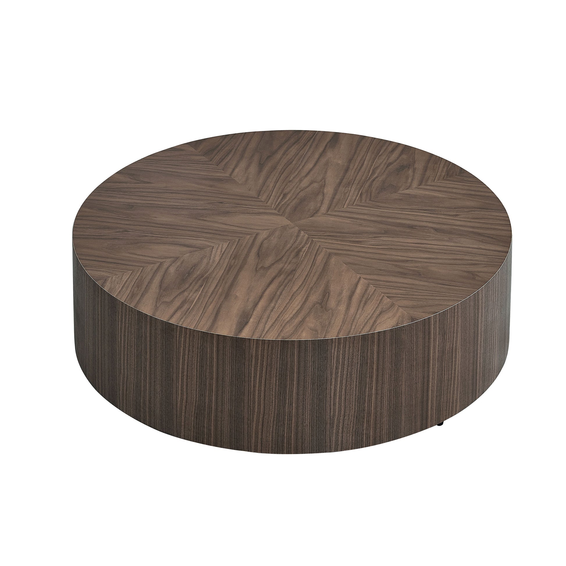 35.43 Inch Modern Round Coffee Table Mdf Coffee Table For Living Room,Drum Center Table For Apartment,No Need Assembly,Walnut Walnut Mdf