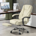 Vinsetto Massage Office Chair With Foot Rest, Executive Office Chair With 6 Vibration Point And Heat, Reclining Computer Chair, Swivel Desk Chair, Adjustable Height, Beige Beige Polyester