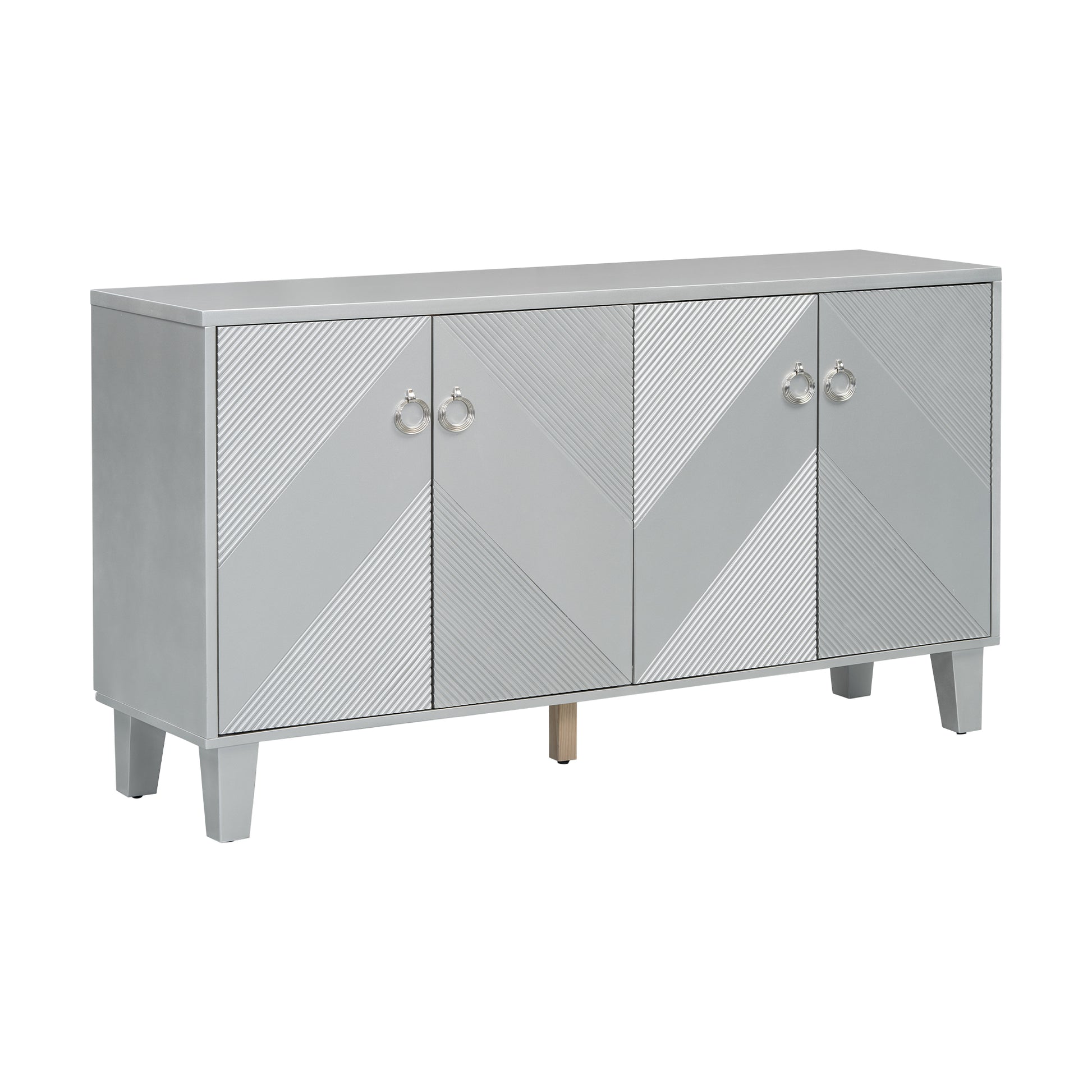 Light Luxury Cabinet Adorned With Geometric Patterns, Suitable For Hallway, Entryway, Living Room 3 4 Spaces Silver Primary Living Space Adjustable Shelves Mdf