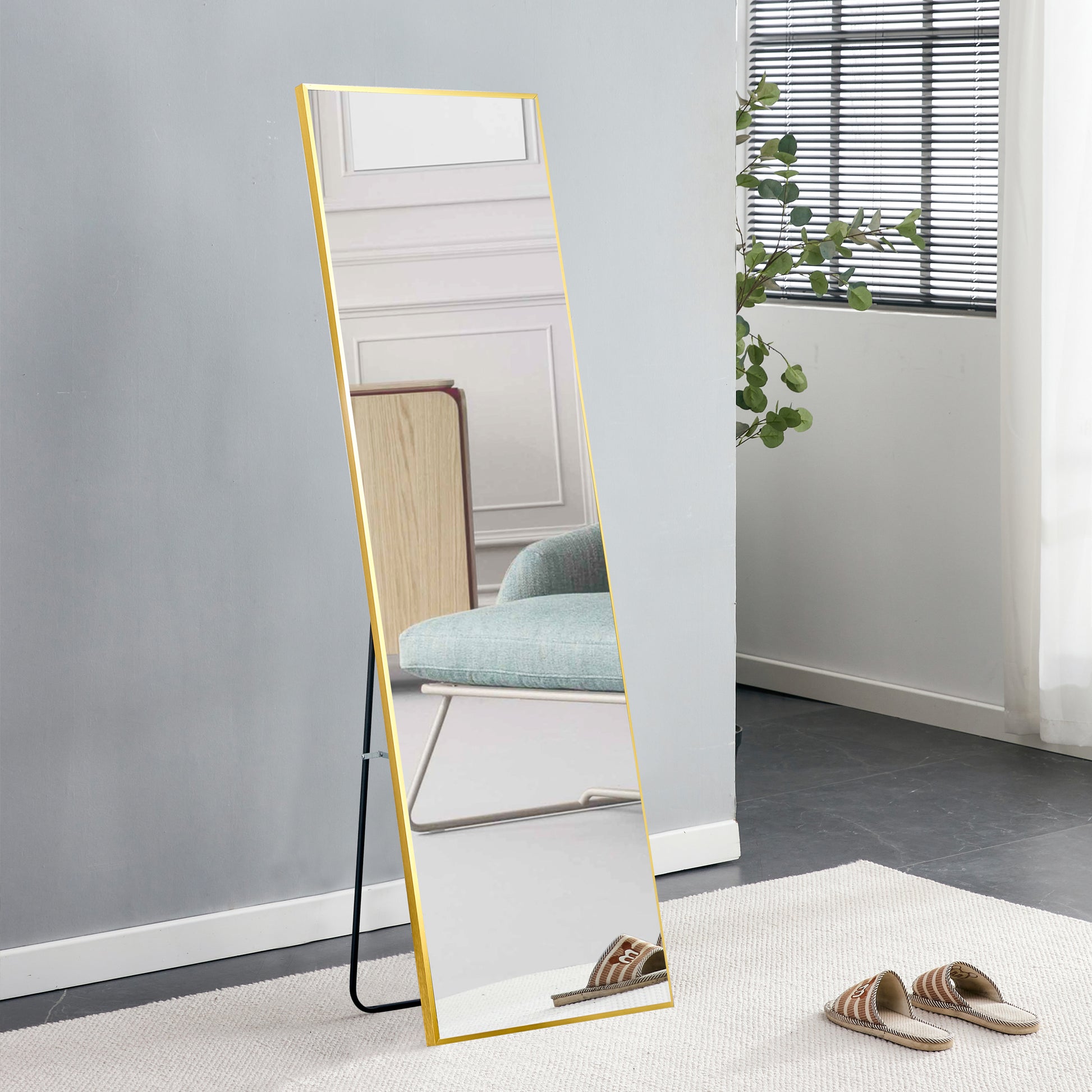 The 4Rd Generation Aluminum Alloy Metal Frame Wall Mounted Full Body Mirror, Bathroom Makeup Mirror, Bedroom Entrance, Decorative Mirror, Quality Upgrade, 59 "* 15.7"W1151125156 Transparent Glass