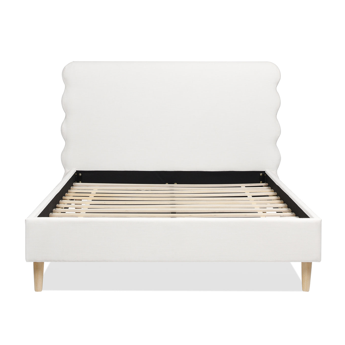 Stockholm Modern Wavy Headboard Platform Bed, Queen, Antique White Polyester Box Spring Not Required Queen Antique White Wood Foam Polyester Polyester