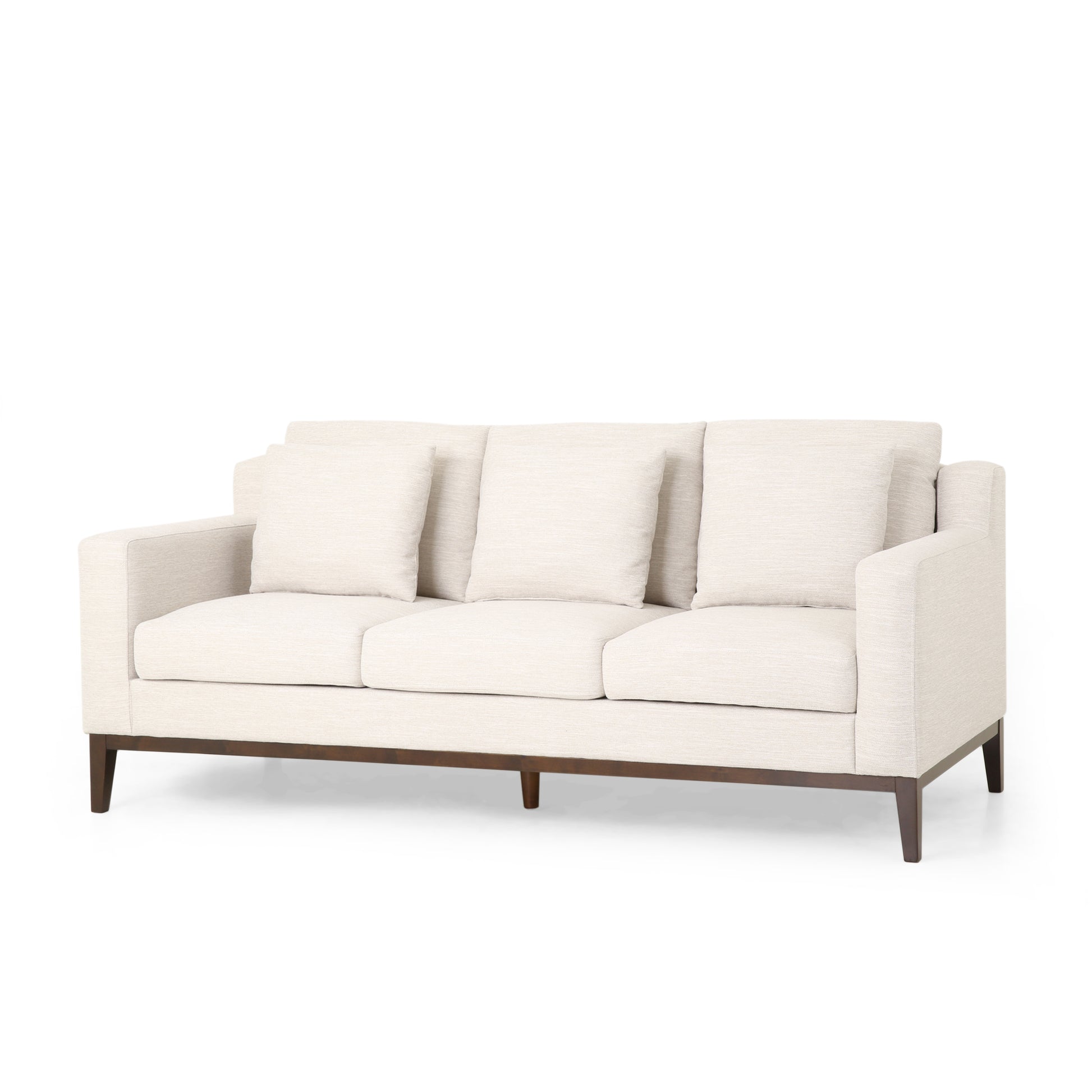 Mirod Comfy 3 Seat Sofa With Wooden Legs, Modern For Living Room And Study Beige Fabric 3 Seat