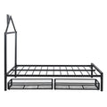 Full Size Metal Platform Bed With Two Drawers,House Shaped Headboard Design, Black Full Black Metal