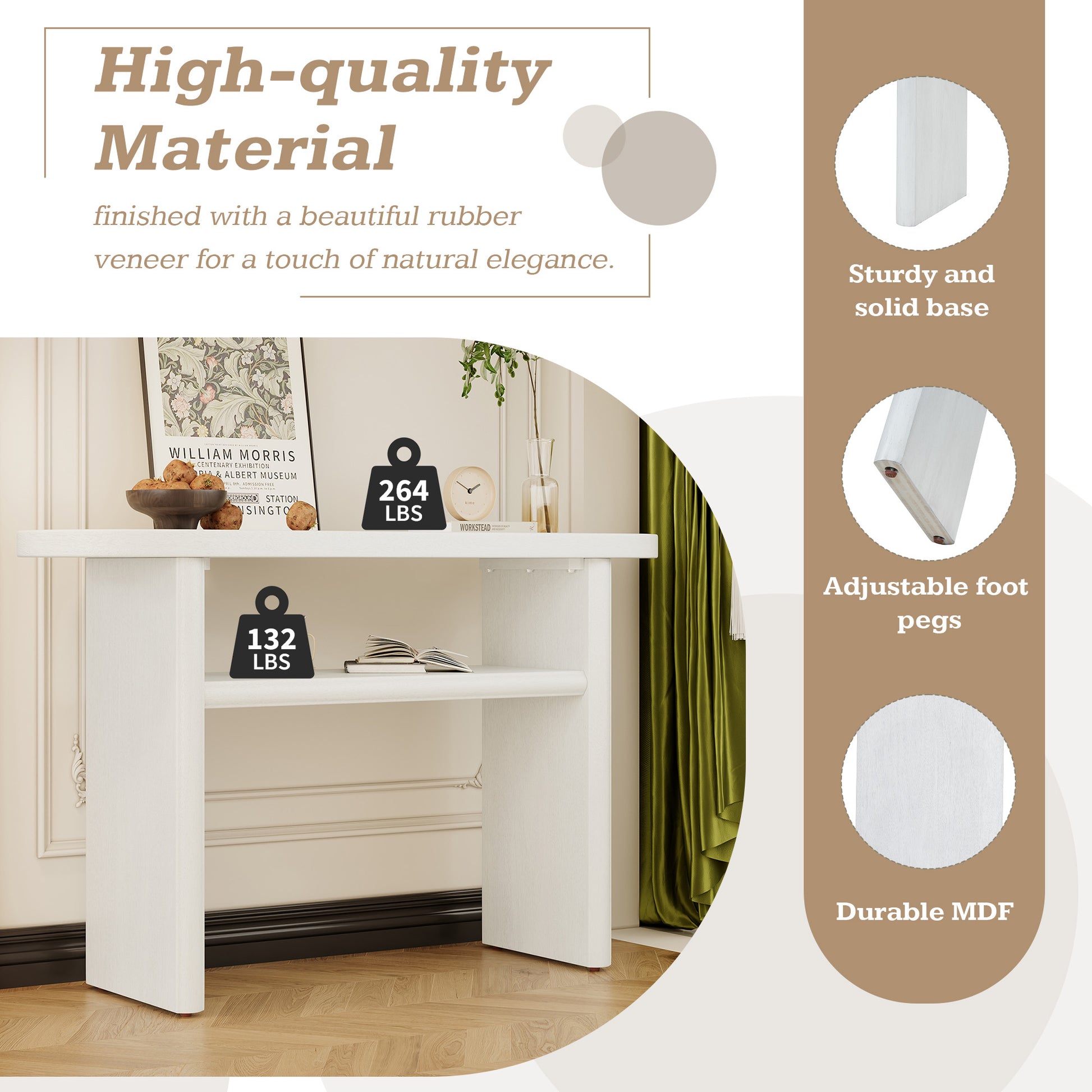 Elegant Minimalist Console Table With Rounded Edges And Sturdy Shelf Design For Entryway, Living Room Antique White Antique White Solid Wood Mdf