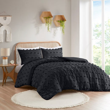 Clip Jacquard Comforter Set Full Queen Full Black Polyester