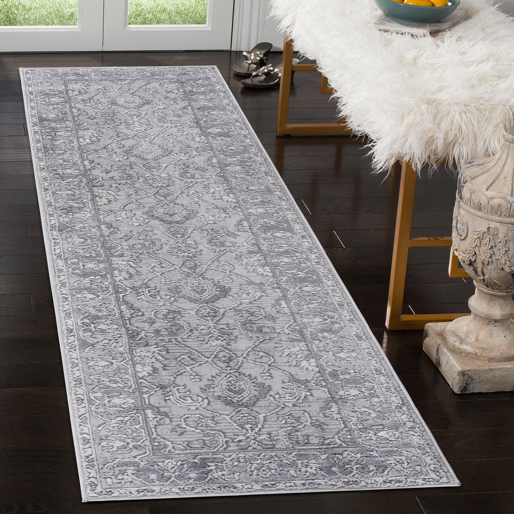 Naar Marfi Collection 2X8 Grey Oriental Non Shedding Living Room Bedroom Dining Home Office Stylish And Stain Resistant Area Rug Grey Polyester