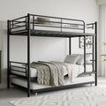 Twin Bunk Bed With Trundle Metal Bunkbeds With Ladder And Full Length Guardrail, Noise Free, No Box Spring Needed, Black Box Spring Not Required Twin Black Metal Bedroom Modern Bunk Metal Metal