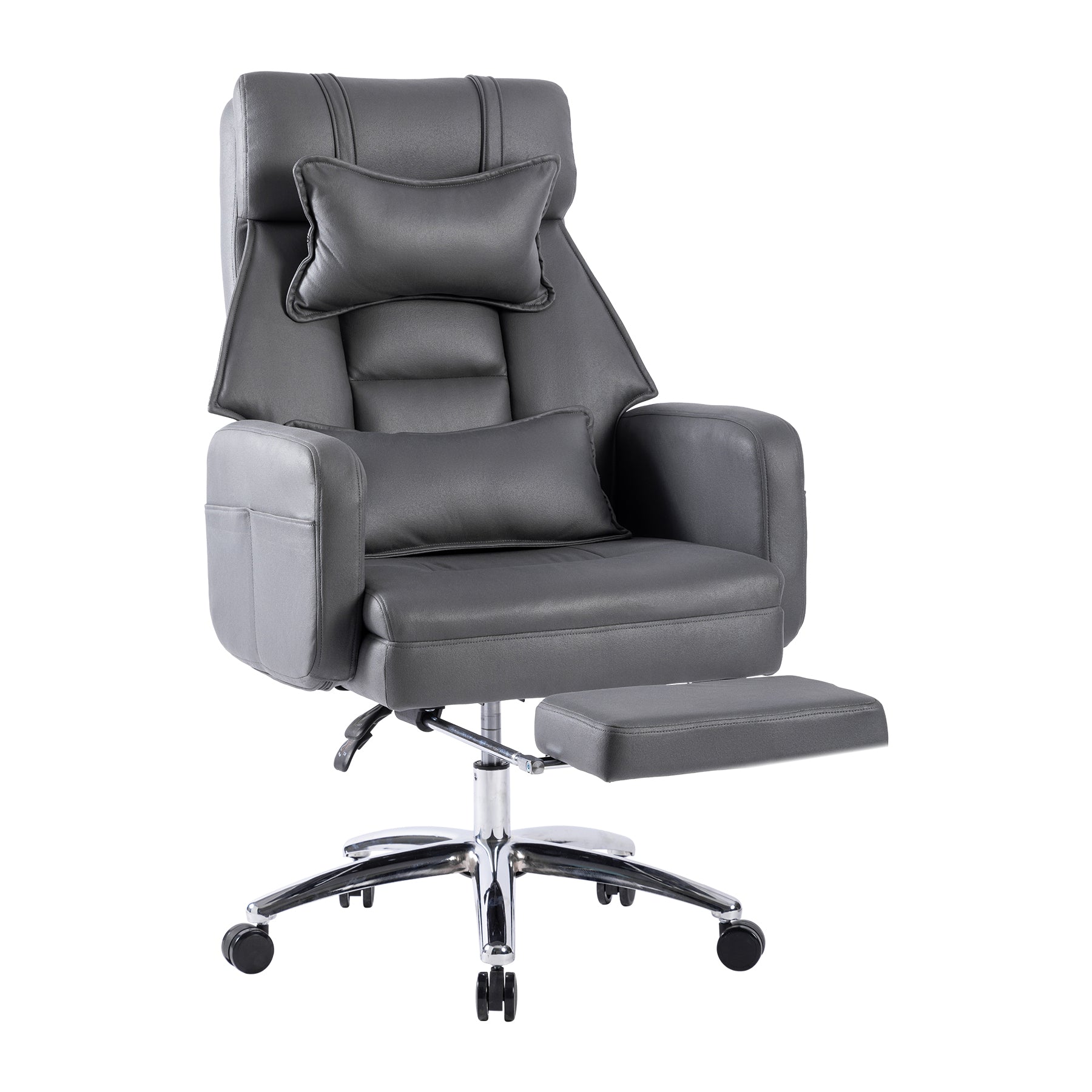 Swivel Ergonomic Office Chair, Technology Leather High Back Office Chair With Lumbar Support Headrest, Sedentary Comfortable Boss Chair, 155 Reclining Computer Chair Colortan Caster Dark Grey Office Foam American Design,American Traditional,European