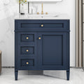 30'' Bathroom Vanity With Top Sink, Modern Bathroom Storage Cabinet With 2 Drawers And A Tip Out Drawer, Single Sink Bathroom Vanity Blue Modern Mdf Ceramic,Solid Wood Mdf