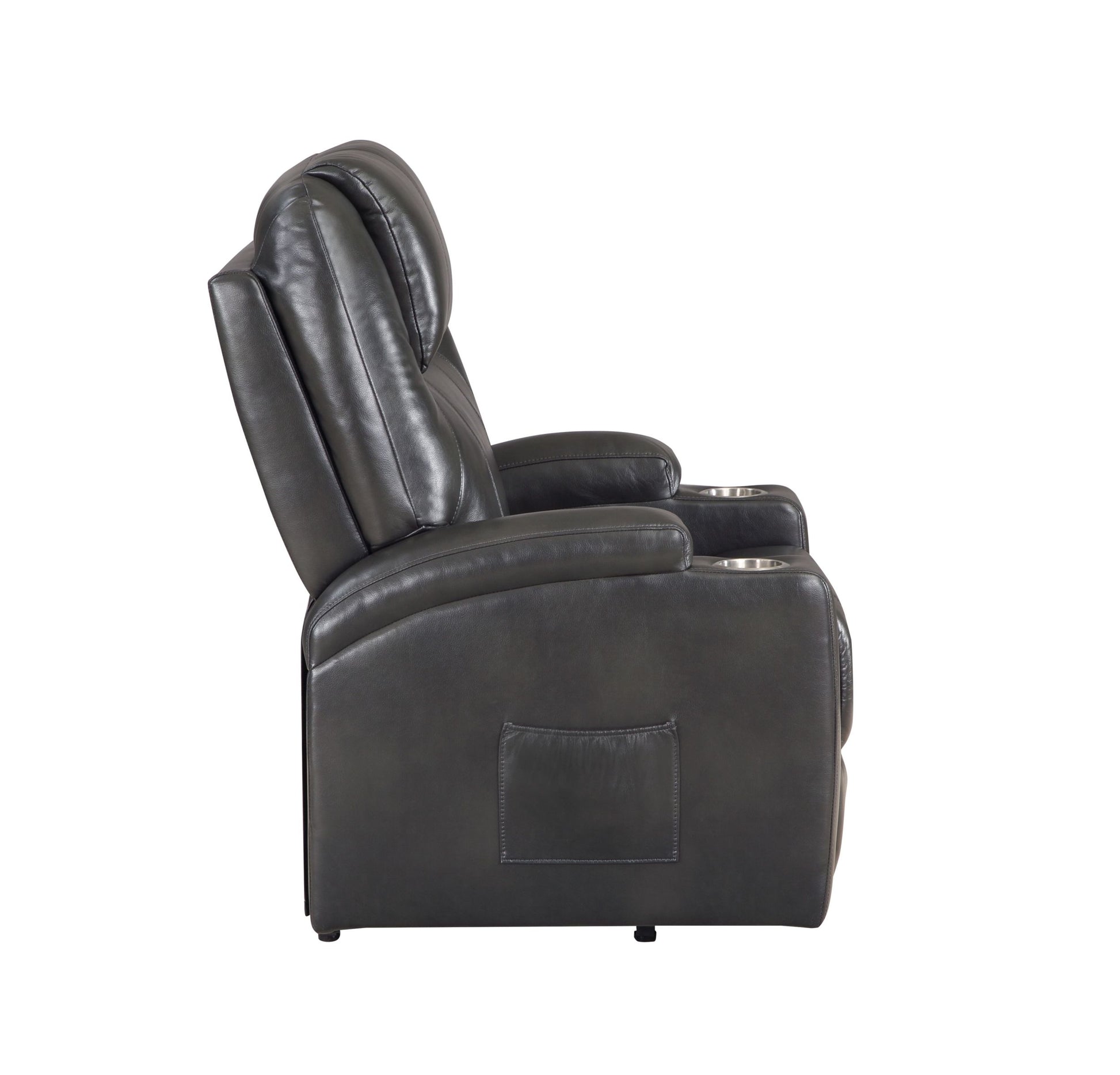 Gunmetal 2 Cup Holder Power Lift Recliner Grey Faux Leather Power Remote Metal Primary Living Space Tight Back Push Button Pillow Top Arms Faux Leather